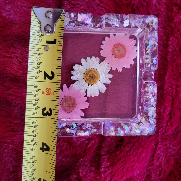 Handcrafted Flowers Candy Dish Ashtray Resin Art Stars Glitter - Picture 6 of 13